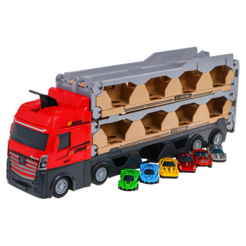 Zestaw 3w1 Ciężarówka z lawetą + autka resoraki dla dzieci 3+ Tor z katapultą